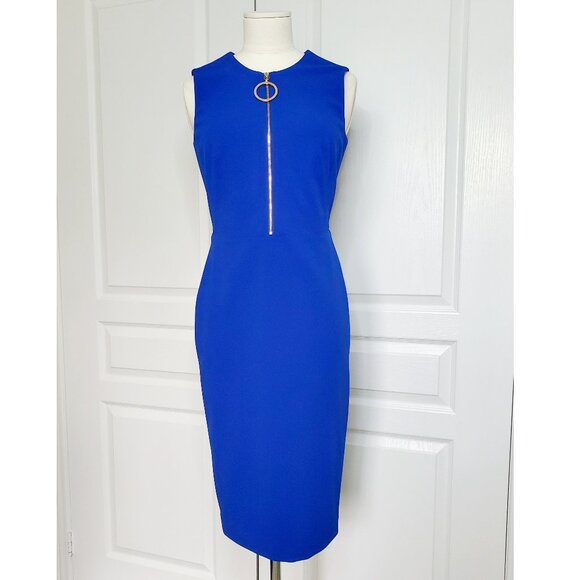 Calvin Klein Fitted Midi Dress Royal Blue Size 2 - Picture 1 of 3